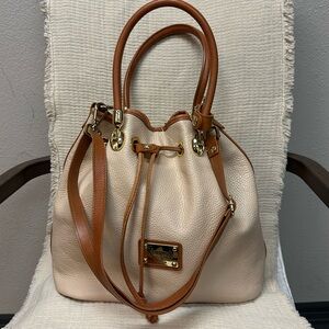 Valentina Italy pebble leather large slouchy bucket bag in tan